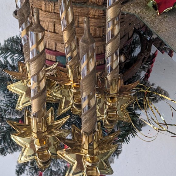 Holiday Vintage Italian Goldclear Glass Candle Clip On Tree Ornaments